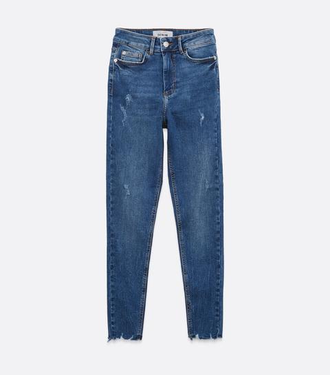 Blue High Rise Frayed Jenna Skinny Jeans New Look