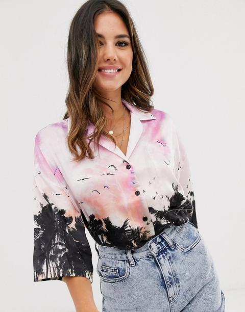 Asos Design - Camicia Hawaiana A Maniche Corte Con Stampa Digitale - Multicolore