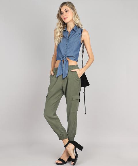 calça feminina jogger cargo verde militar