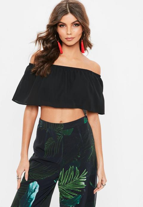 Black Frill Bardot Crop Top Black from Missguided on 21 Buttons