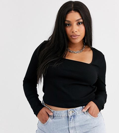 Asos Design Curve Square Neck Top In Black