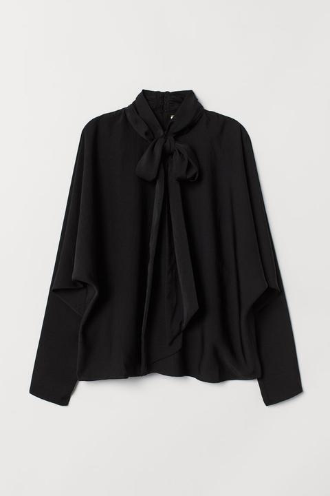 H & M - Camicetta Satin Con Fiocco - Nero