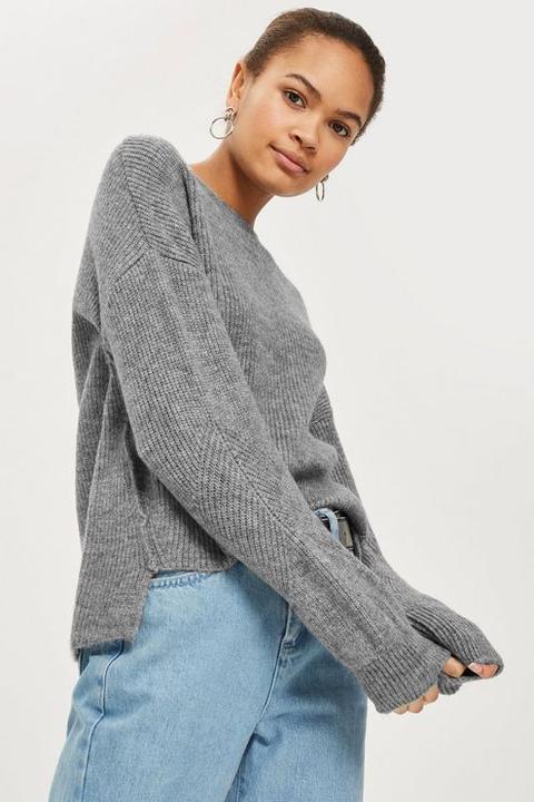 Womens Tall Seam Mohair Cropped Jumper - Grey, Grey