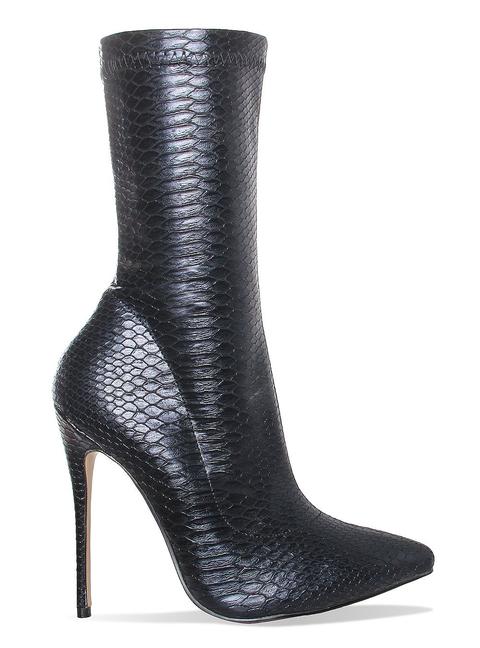 Jadah Black Snake Print Pointed Toe Ankle Boots