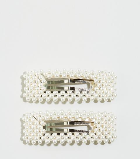 2 Pack Cream Faux Pearl Hair Clips New Look