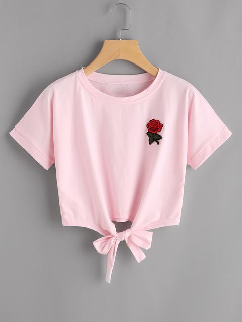 Tee Frontale Nodo Rosa Patch