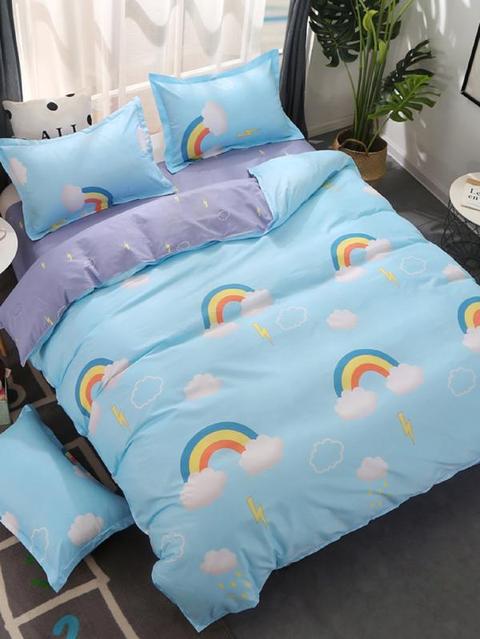 Set Di 4 Pezzi Di Copripiumini Con Arcobaleno Per Il Letto