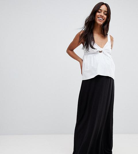 Asos Design Maternity - Gonna Lunga Con Vita Raccolta E Cintura - Nero