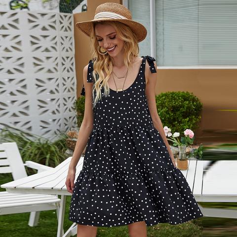 Polka Dot Self-tie Cami Babydoll Dress