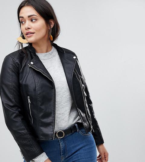 Chaqueta Biker De Efecto Cuero De Vero Moda Curve