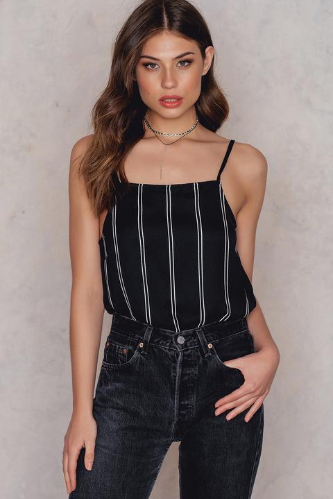 Pinstriped Square Neck Slip Singlet Black