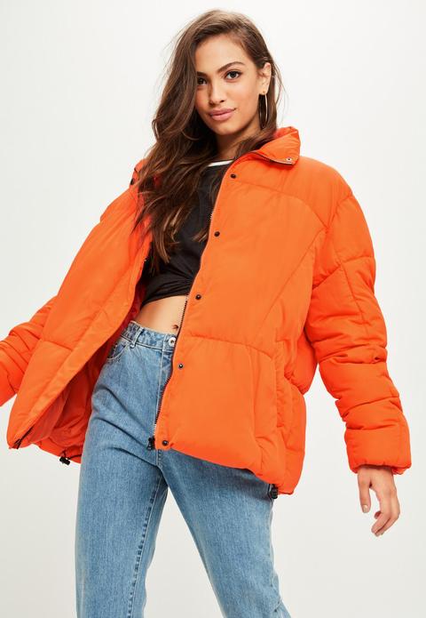 orange oversized puffer jacket