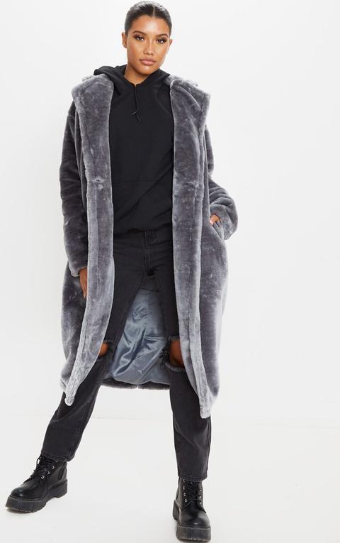 Grey Faux Fur Midi Coat