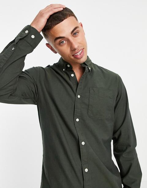 Jack & Jones Essentials Oxford Shirt In Khaki-green