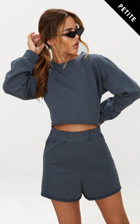 Petite Charcoal Raw Edge Cropped Sweater