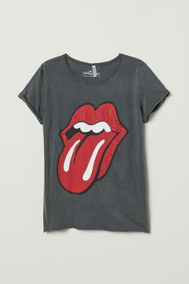 H & M - T-shirt Con Motivo - Grigio