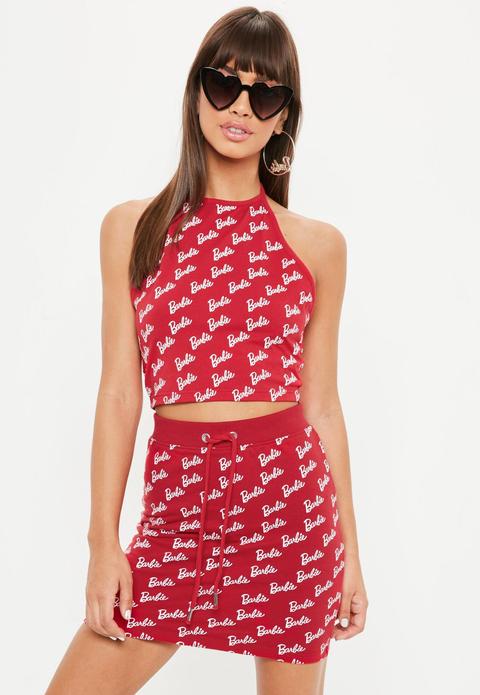 Barbie X Missguided Red Repeated Print Mini Skirt, Red