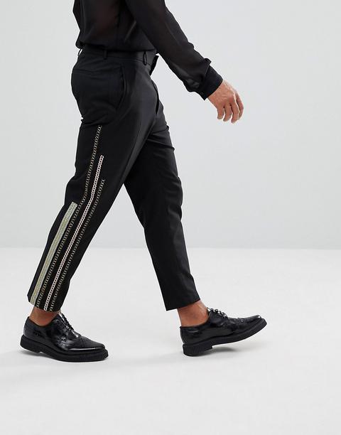 Asos Tapered Smart Trousers In Black With Tape Detail