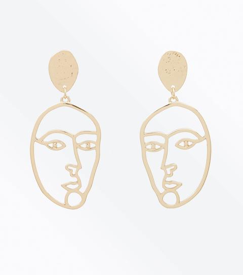 Gold Cut Out Face Large Earrings New Look