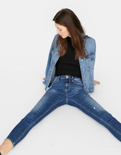 Jeans Skinny A Vita Alta Lavato Scuro