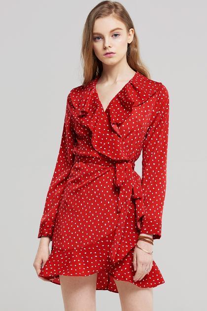 Carla Cherry Ruffle Wrap Dress