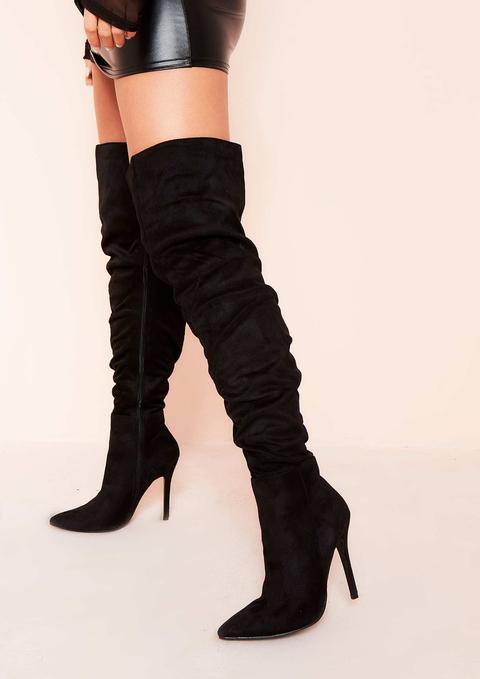 Yolanda Black Faux Suede Thigh Boots