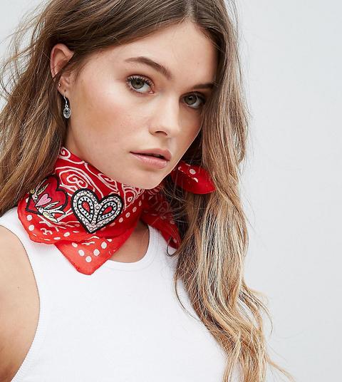 Glamorous - Bandana Stampata Rossa Con Applicazioni - Rosso