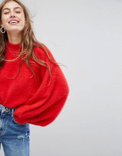 Bershka - Maglione Soffice Con Maniche A Campana - Rosso