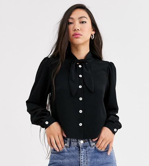 Blusa Negra Con Lazo En El Cuello De Monki-negro