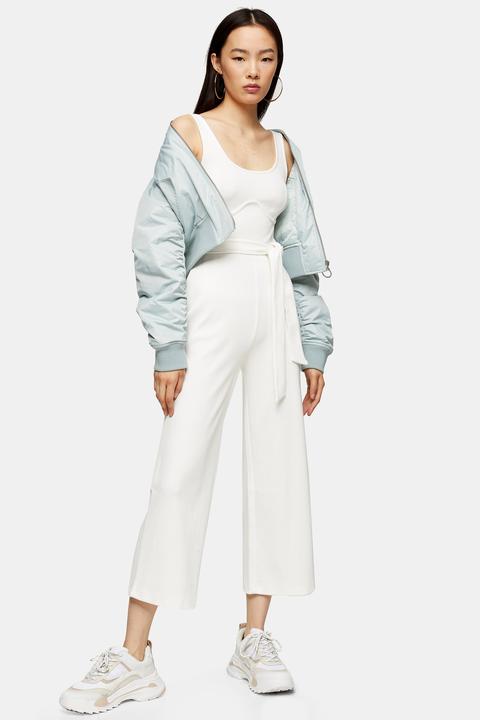 Womens White Ribbed Jumpsuit With Bust Seam - White, White