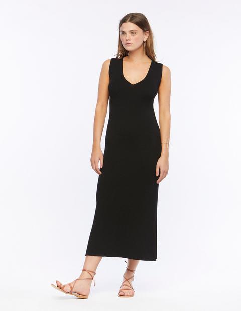 Vestido Escote Pico Canalé Negro