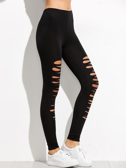 Leggins Ajustados Con Aberturas - Negro