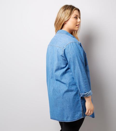 Curves Blue Denim Oversized Shirt