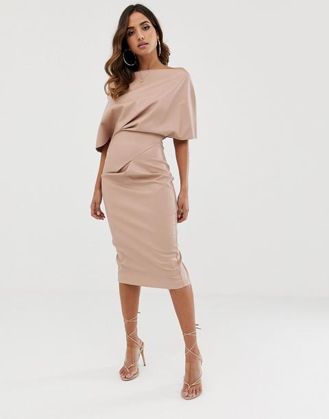 Vestido Midi De Tubo Con Hombros Drapeados De Poliuretano De Asos Design-rosa