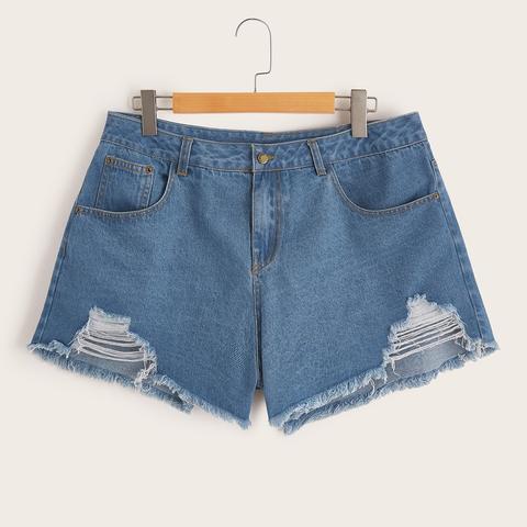 Übergroße Ungesäumte Jeans Shorts