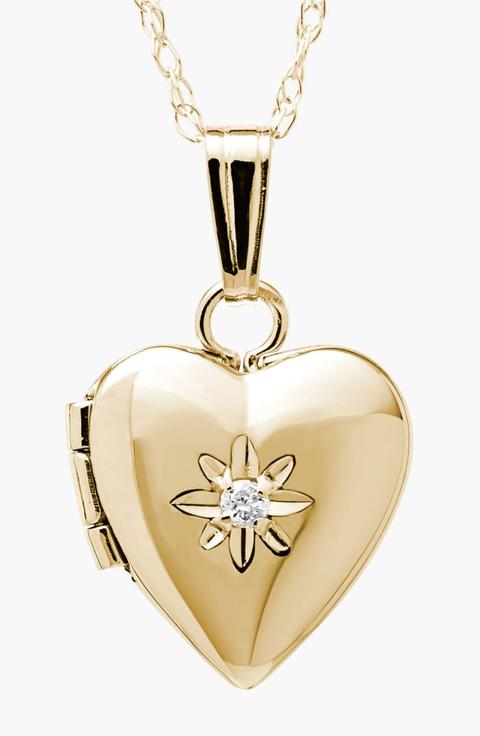 14k Gold & Diamond Heart Locket Necklace