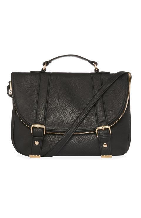 Bolso De Polipiel Negro Con Hebillas