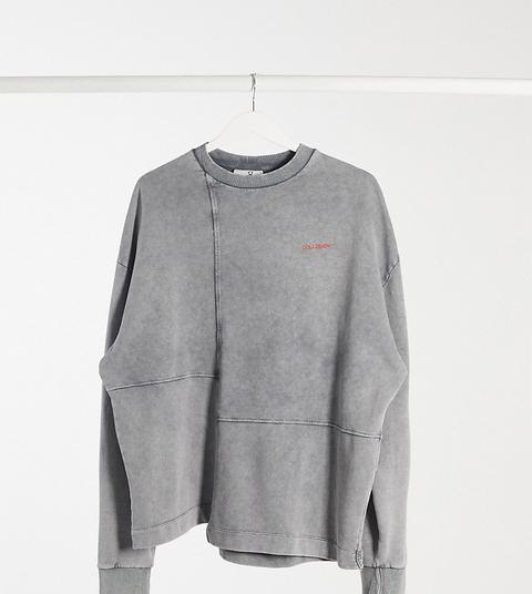 Sudadera Extragrande Unisex Con Detalle De Costuras Y Bajo Caído De Collusion-gris