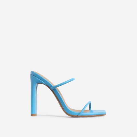 Highland Barely There Square Toe Heel Mule In Blue Faux Leather, Blue