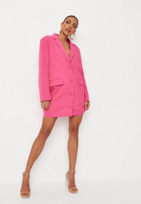 Pink Button Front Oversized Blazer Dress, Pink