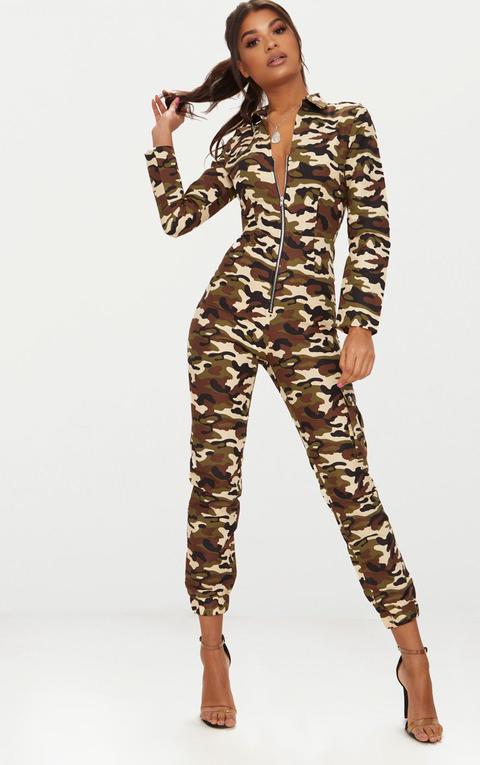 Camo Zip Through Utility Jumpsuit
