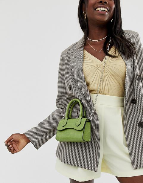 Asos Design Grab Bag With Curved Flap And Detachable Strap-green