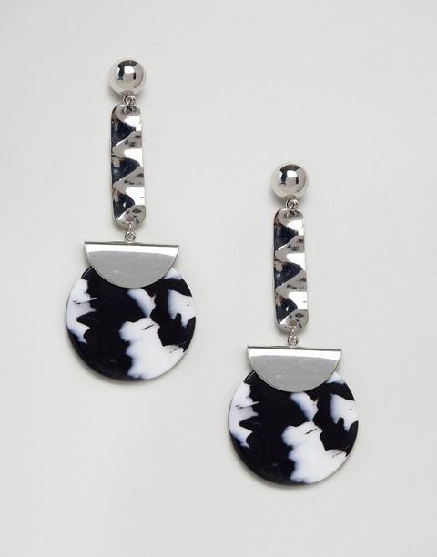 Asos - Orecchini Pendenti In Metallo Martellato E Resina - Argento