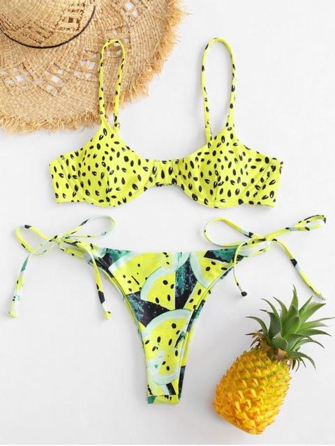 Bikini Con Aros Con Estampado De Sandía Zaful Yellow Red