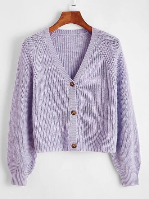 Button Front Ribbed Knit Cardigan