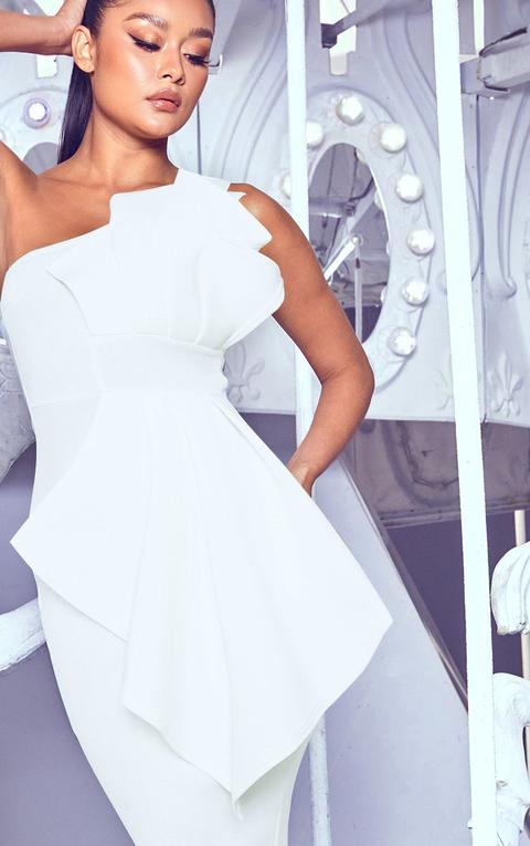 White One Shoulder Pleated Detail Midi Dress 2024 www tofrei