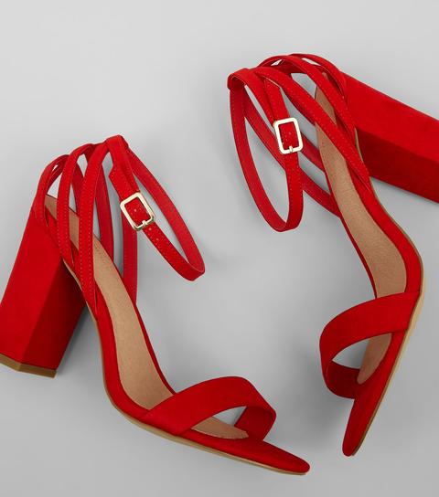 Red Comfort Suedette Triple Strap Back Block Heels