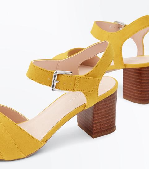 Mustard Comfort Flex Suedette Block Heels New Look