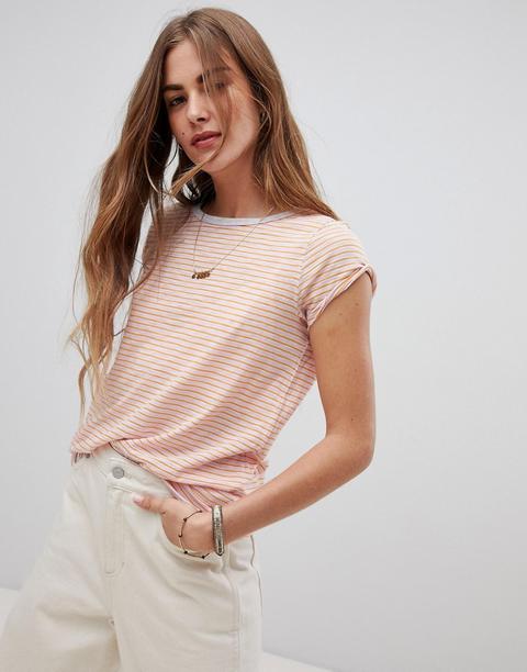 Free People - Clare - T-shirt A Righe - Rosa