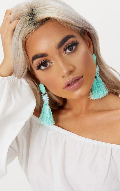 Mint Acyrlic Bead Tassel Earrings, Green
